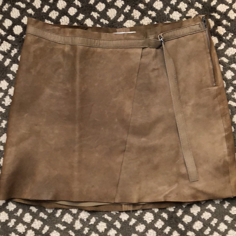 Designer mini wrap around leather skirt with silk liner by Helmut Lang _2